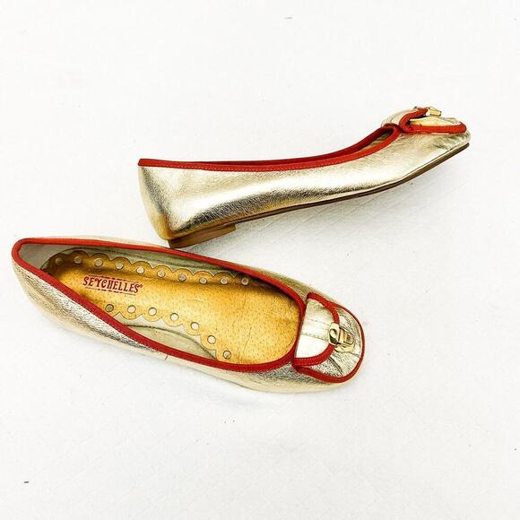 Seychelles Gold Metallic Orange Trim Leather Flats Size 6.5 - Picture 3 of 6